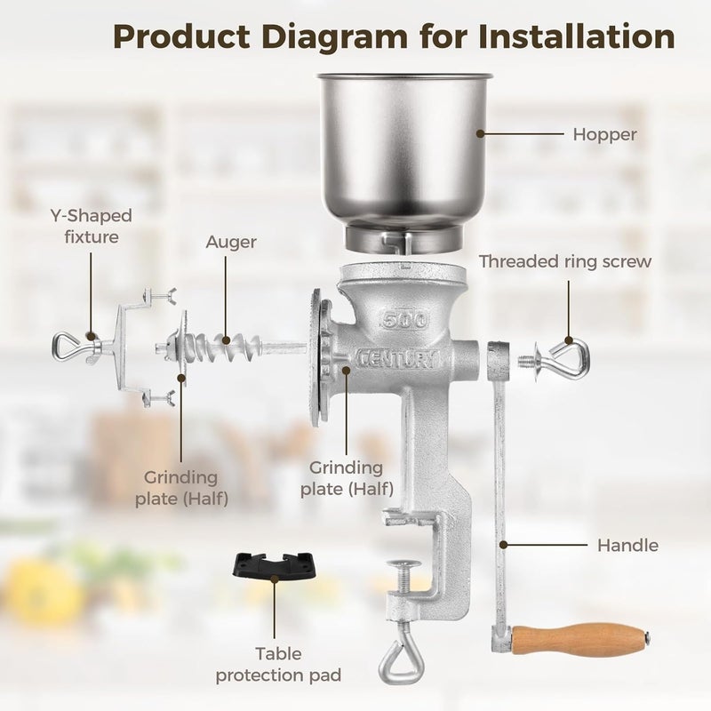 DIMEGON High Hopper Corn Grinder, Iron Grain Grinder Manual Coffee Grinder, Hand Grinder with Large Hopper for Barley Wheat Berries Coffee Chickpeas Pepper Dried Beans, Animals Feed Home Brewing - Image 5